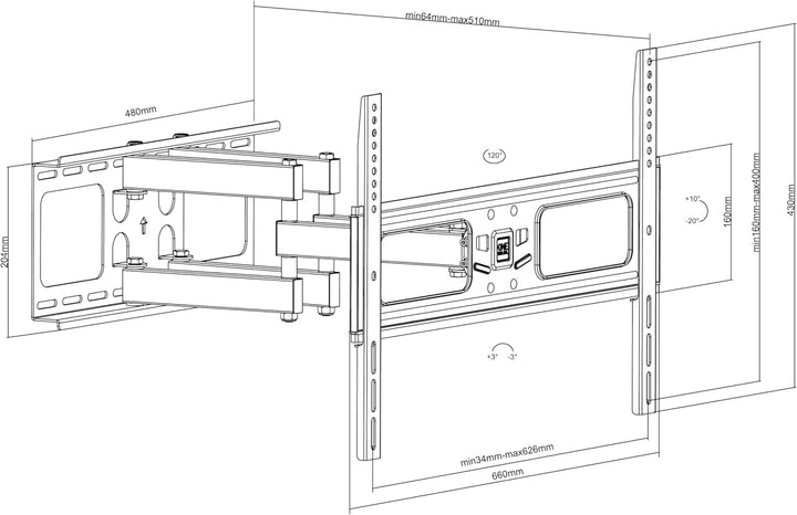 One For All TV-Wandhalterung, Schwenkbar 120° /Neigbar /Ausziehbare Fernseher Halterung, Curved 4K O