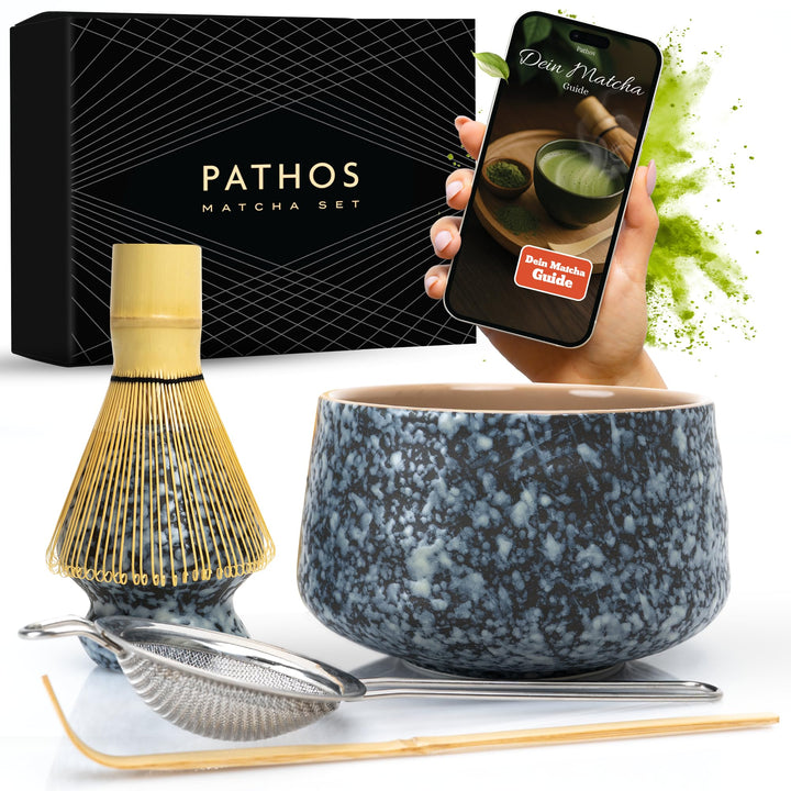 Premium Matcha Set aus Keramik - Traditionelles Matcha-Set mit Matcha Besen und Schale, Sieb und Bes