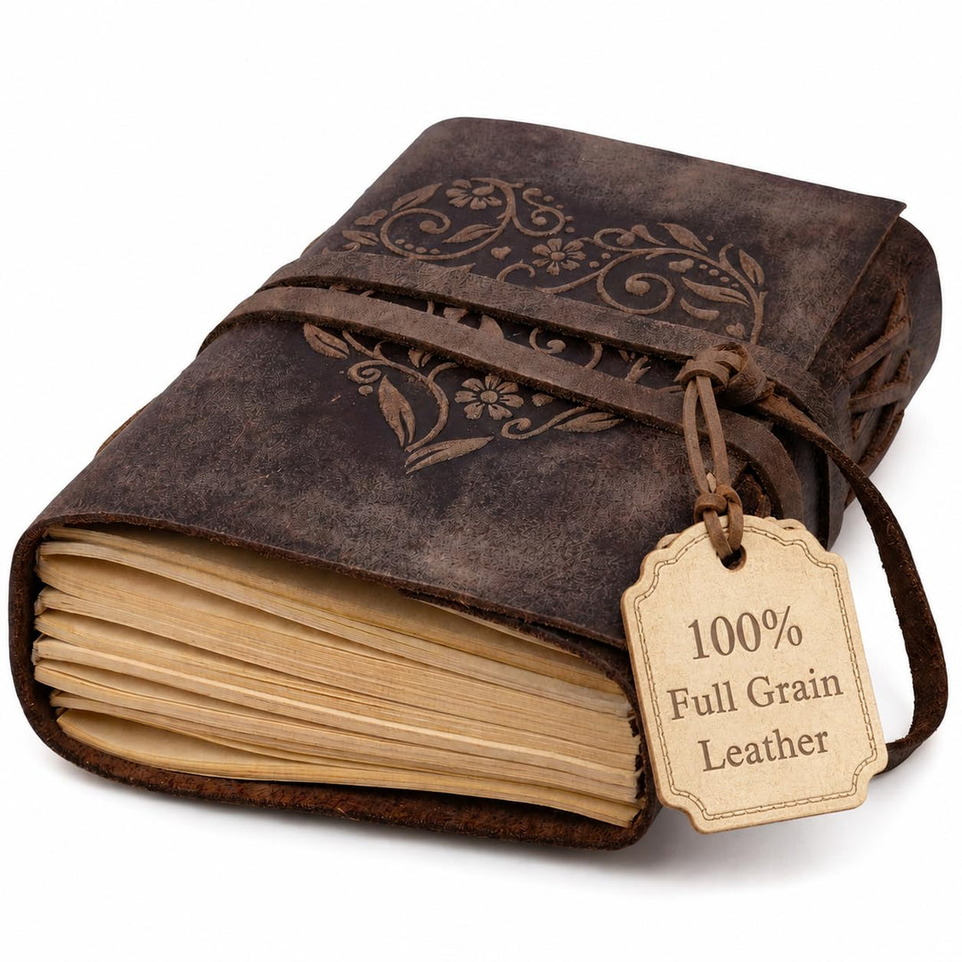 moonster Damen Notizbuch Leder liniert mit Herzmotiv Kleine linierte Notizbücher 18x13cm Kraftpapier