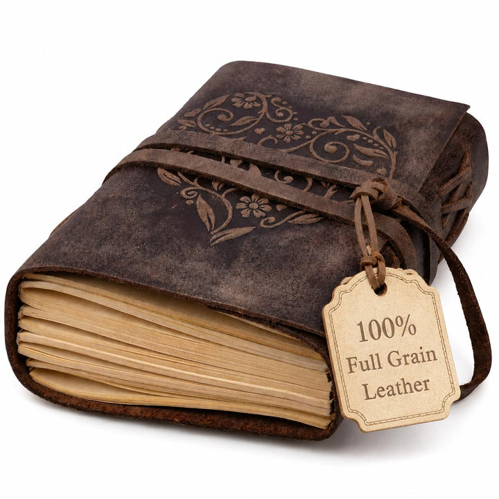 moonster Damen Notizbuch Leder liniert mit Herzmotiv Kleine linierte Notizbücher 18x13cm Kraftpapier