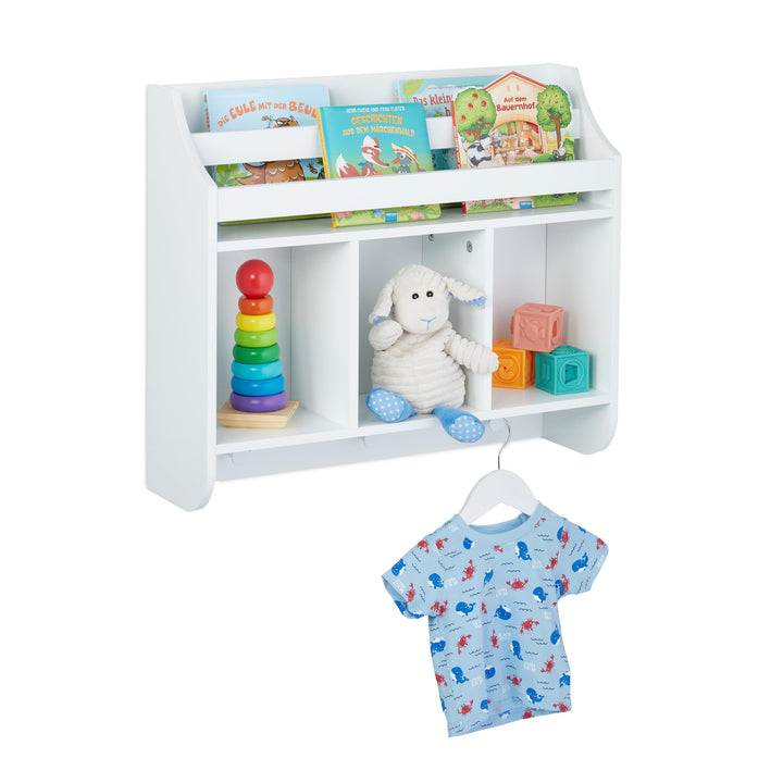 Relaxdays Kinderregal, 5 Fächer &amp; 3 Haken, Kinder Bücherregal Wand, HBT: 51,5 x 60 x 17,5 cm, hängen