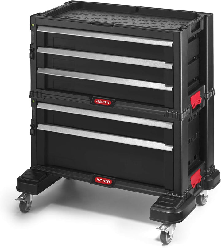Keter Werkzeugwagen mit 5 Schubladen, schwarz, 56,2 x 28,9 x 50,2 cm Werkzeugkiste mit Rollen, Werkz