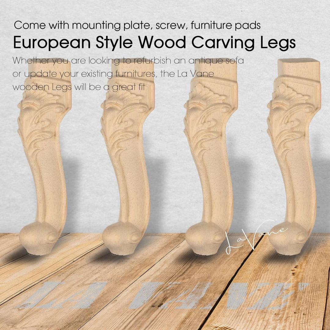 La Vane 25cm Holz Möbelfüsse, 4 Stück Europäisch Stil Massivholz Geschnitzten Ersatz Tischbeine Möbe