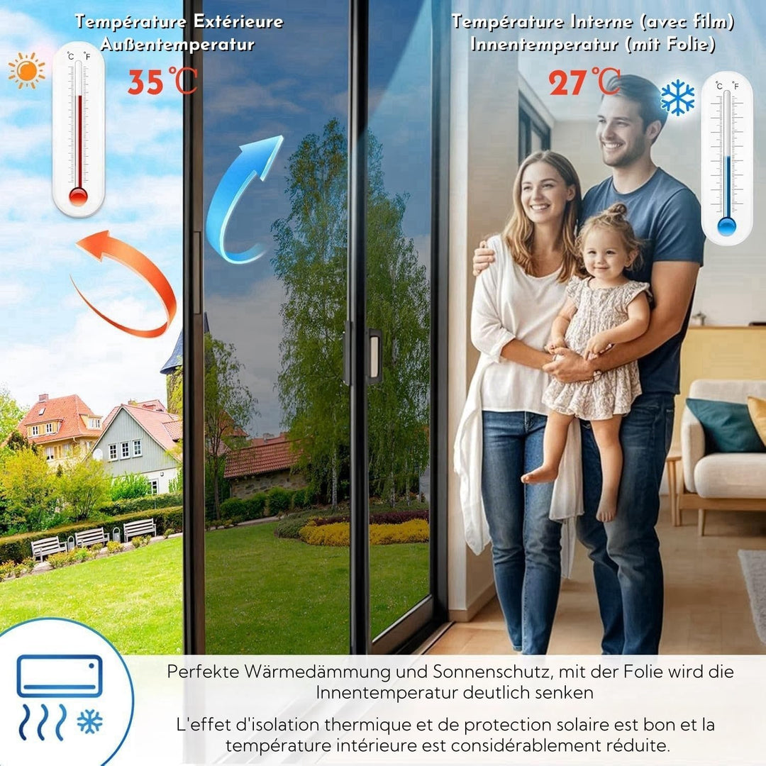 Cinbee Sonnenschutzfolie Fenster innen oder aussen 90x200 cm, Selbstklebende Spiegelfolie Fenster Hi