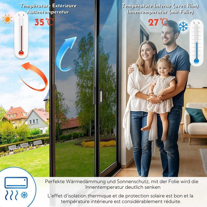 Cinbee Sonnenschutzfolie Fenster innen oder aussen 90x200 cm, Selbstklebende Spiegelfolie Fenster Hi