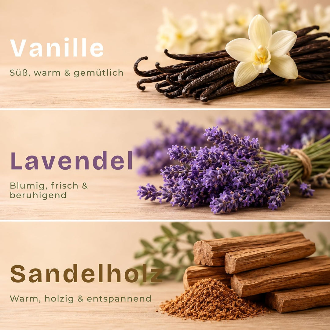 Kerzensand mit Duft Entspannungs Set 3x500g – [Vanille/Lavendel/Sandelholz] – 18 Dochte inklusive –