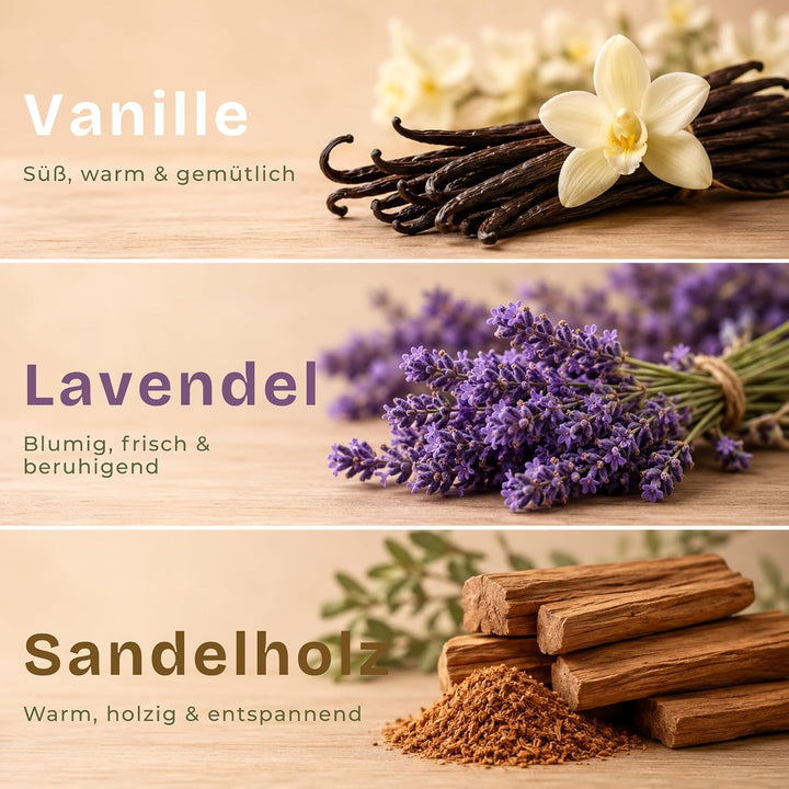 Kerzensand mit Duft Entspannungs Set 3x500g – [Vanille/Lavendel/Sandelholz] – 18 Dochte inklusive –
