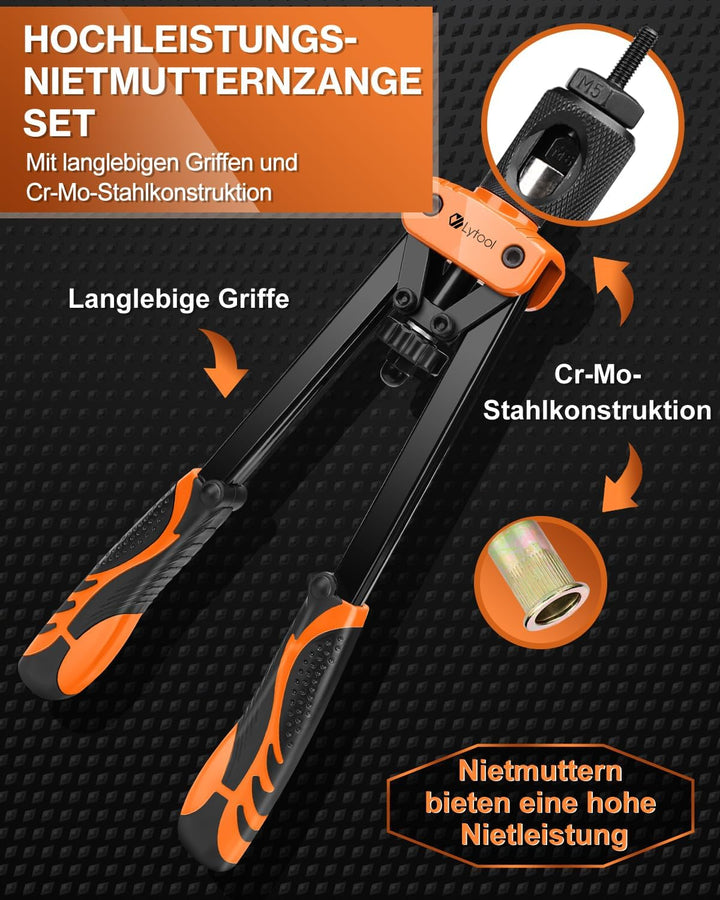 Nietmutternzange Set, Lytool Blindnietmutternzange mit 205 Stk. Nietmuttern in 6 Grösse Dorne Nietma