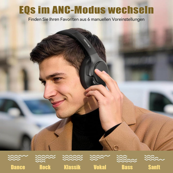 TECKNET Over Ear Kopfhörer Bluetooth mit Hybrid Active Noise Cancelling, Kabellose Bluetooth 6.0 Kop