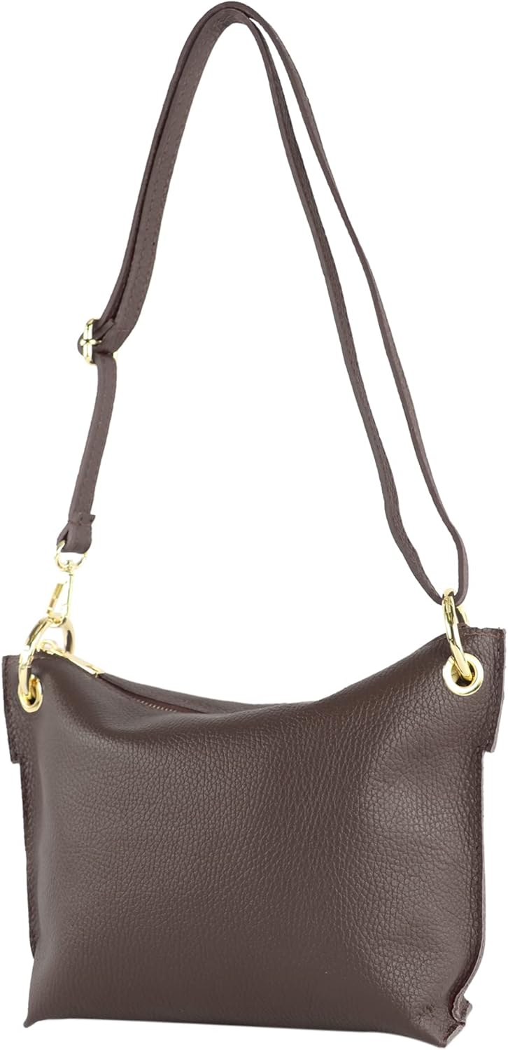 modamoda de T243 Damen Leder Umhängetasche Schultertasche handmade in Italy Dark Chocolate, Dark Cho