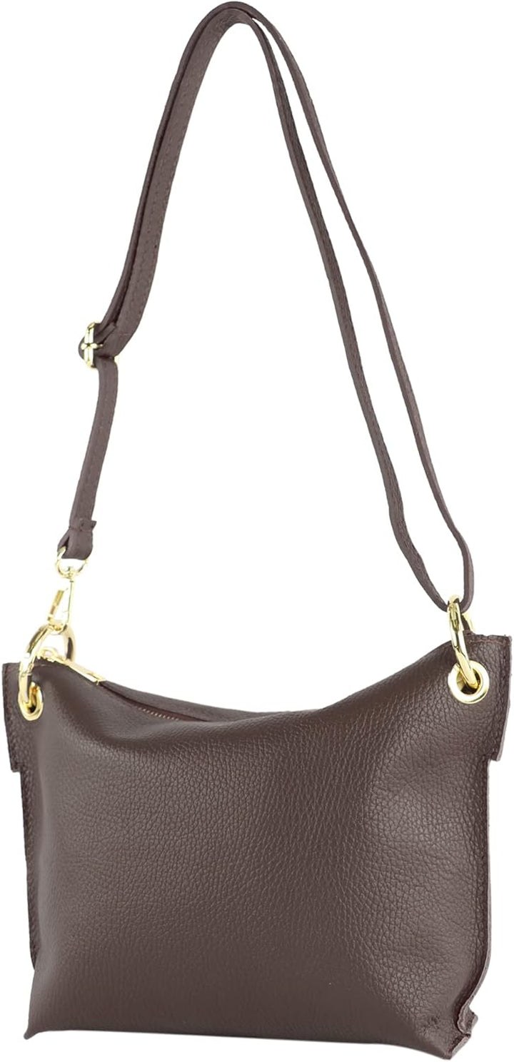 modamoda de T243 Damen Leder Umhängetasche Schultertasche handmade in Italy Dark Chocolate, Dark Cho