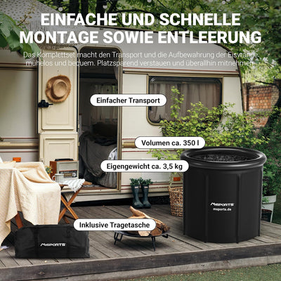 MSPORTS Eisbad Premium 80 cm Komplettset Tragetasche, Thermodeckel, Luftpumpe, Kopfkissen, Allwetter