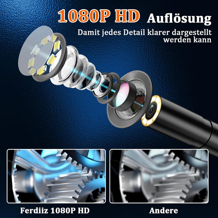 Endoskopkamera mit Licht Ferdiiz, 1080P HD Inspektionskamera mit 4,3-Zoll-IPS-Bildschirm, 5M Halbsta