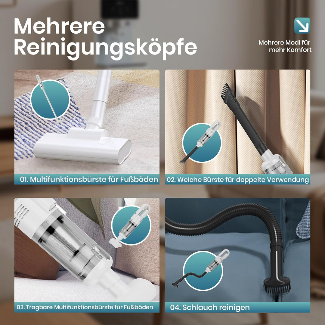 Akku Staubsauger Kabellos, Bürstenloser Motor Akkustaubsauger,Mit LED Anzeige, Stabstaubsauger Elekt