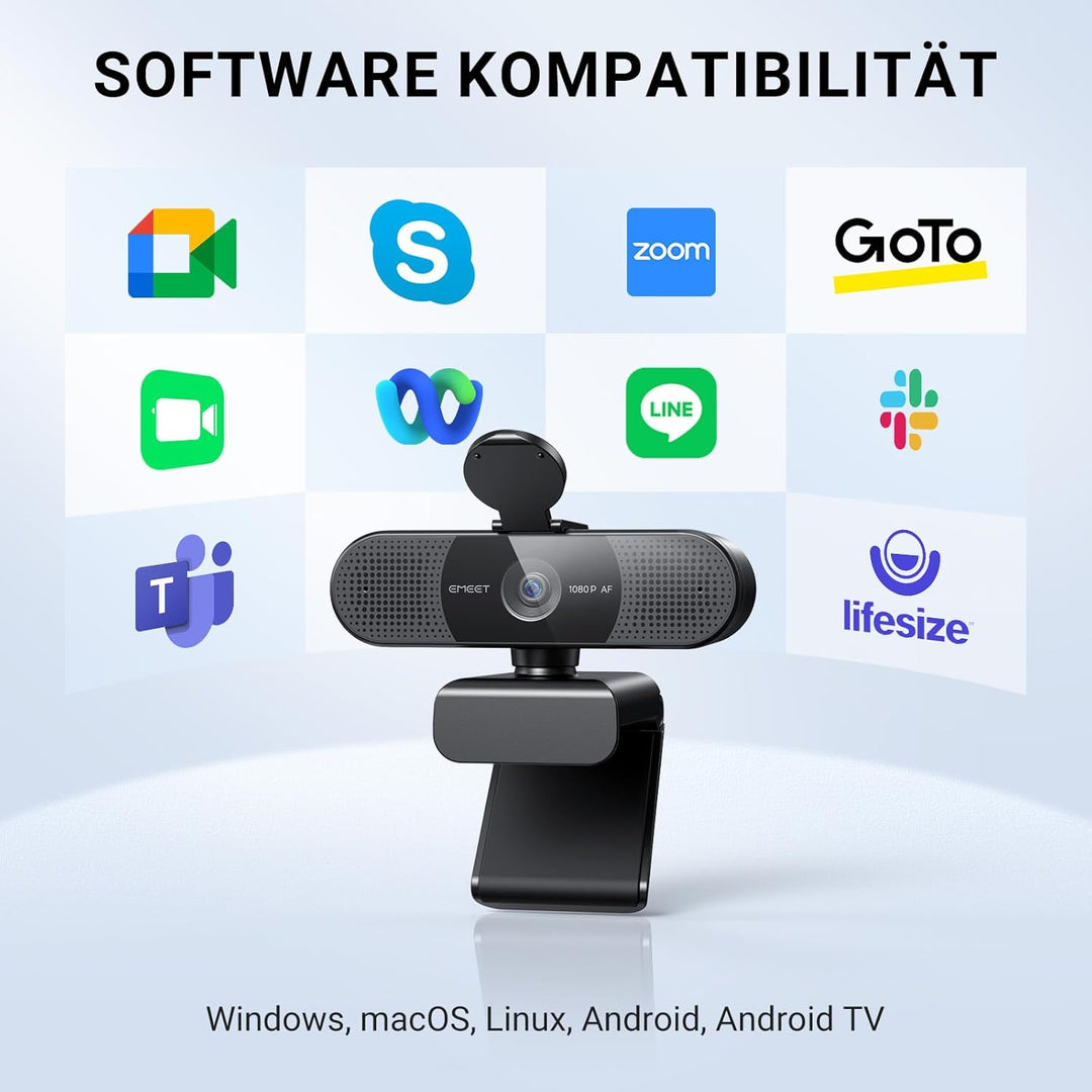 EMEET HD Webcam - C960 AF 1080P Webcam mit Objektivabdeckung & Dual Mikrofon, 360 ° Streaming Kamera
