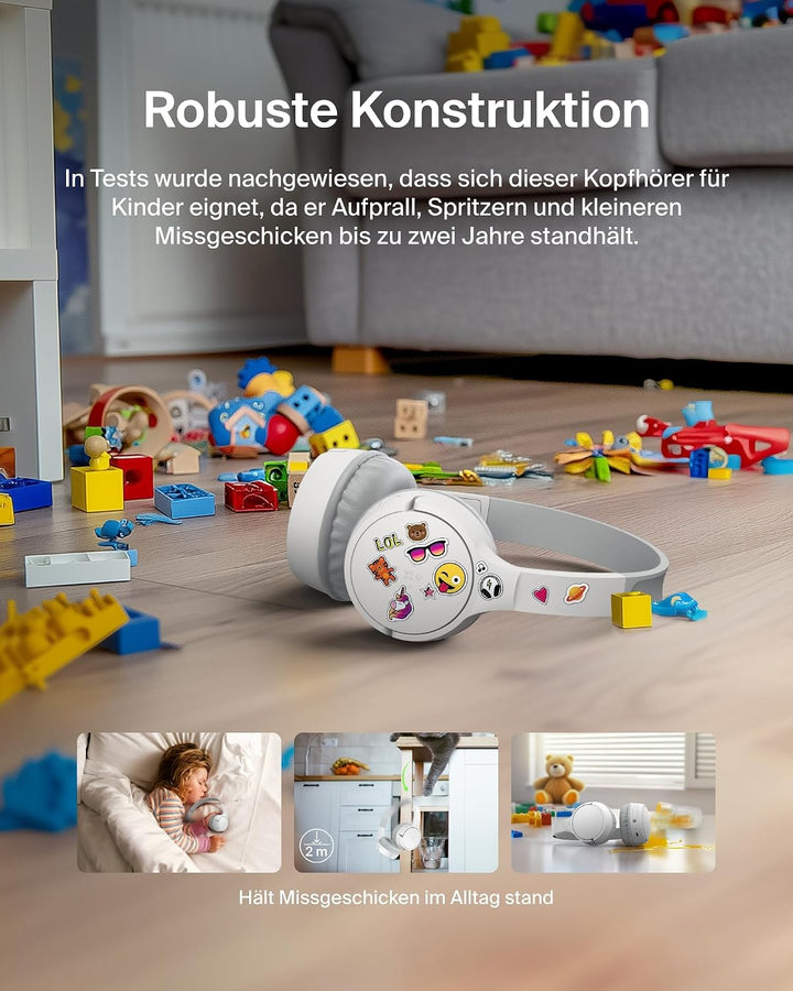 Belkin SoundForm Mini kabelloser Kinderkopfhörer mit integriertem Mikrofon und lustigen Aufklebern,
