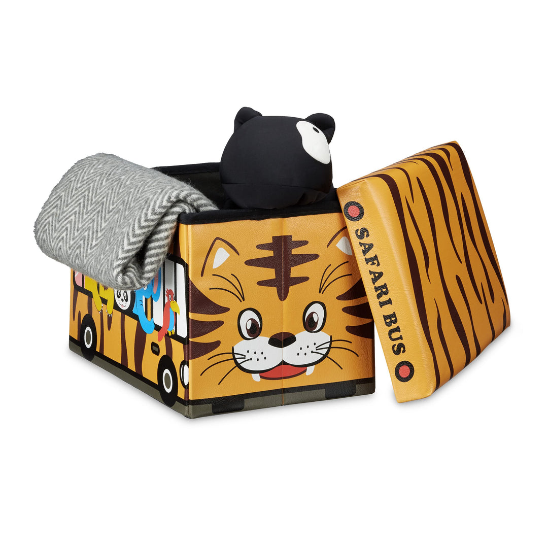 Relaxdays Faltbare Spielzeugkiste Tiger HBT 32 x 48 x 32 cm stabiler Kinder Sitzhocker als Spielzeug