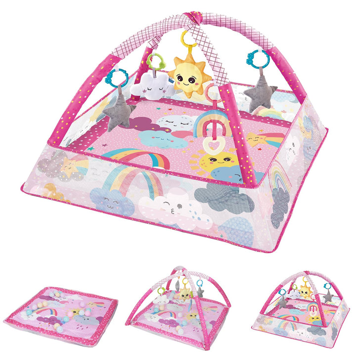 Sinbide Spieldecke für Babys, Spielmatte mit Spielbogen, Spielmatte und sensorische Spielzeuge für B