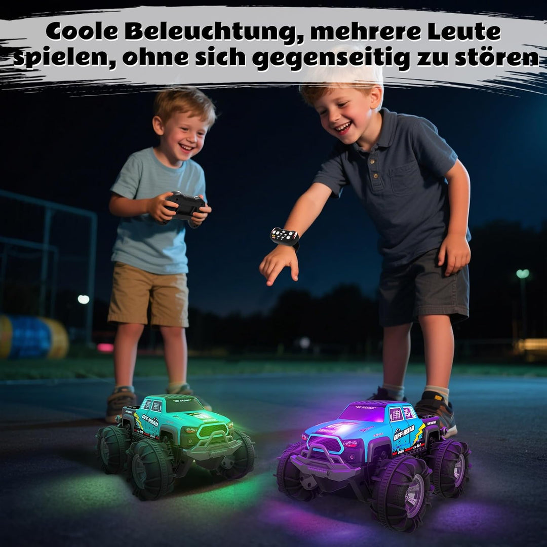 4WD Amphibisches Ferngesteuertes Auto,RC Auto wasserdicht mit Gestensensor,LED Licht & 2 Akkus,Gesch
