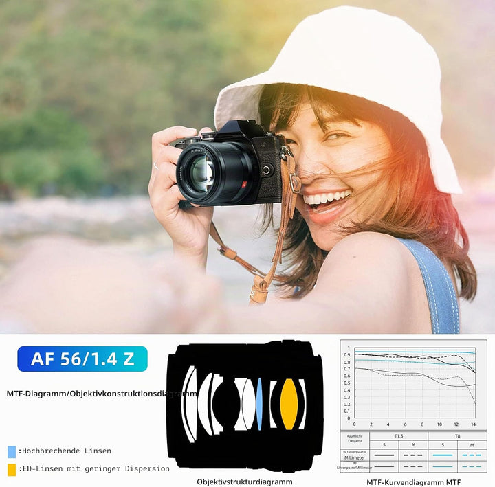 VILTROX AF 56mm F1.4 Autofokus Porträt Objektiv Festbrennweite APS-C für Nikon Z-Mount Kameras Z5 Z5