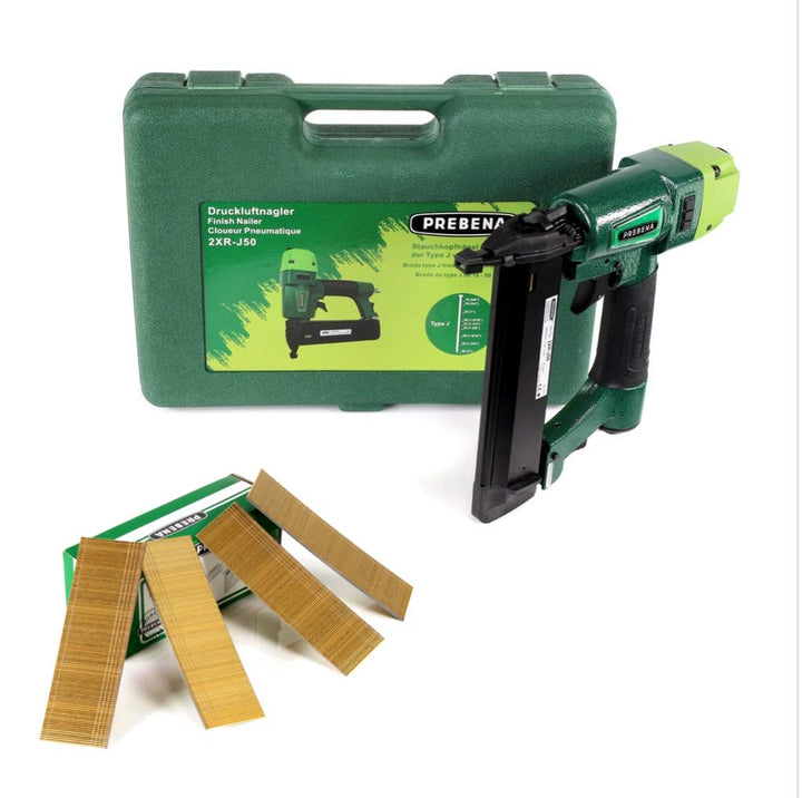 Prebena 2XR-J50 Druckluftnagler im Transportkoffer + Prebena Stauchkopfnägel Brads 40 mm 5000 Stück
