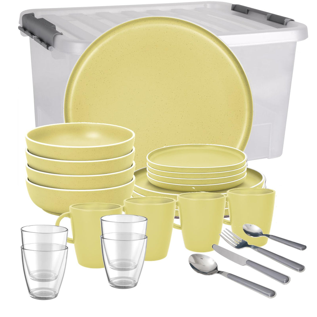 BRUNNER Camping-Geschirr-Set Melamin 2-4 Personen (12, 16 oder 36-teilig) DOLOMIT - Antislip, Bruchf