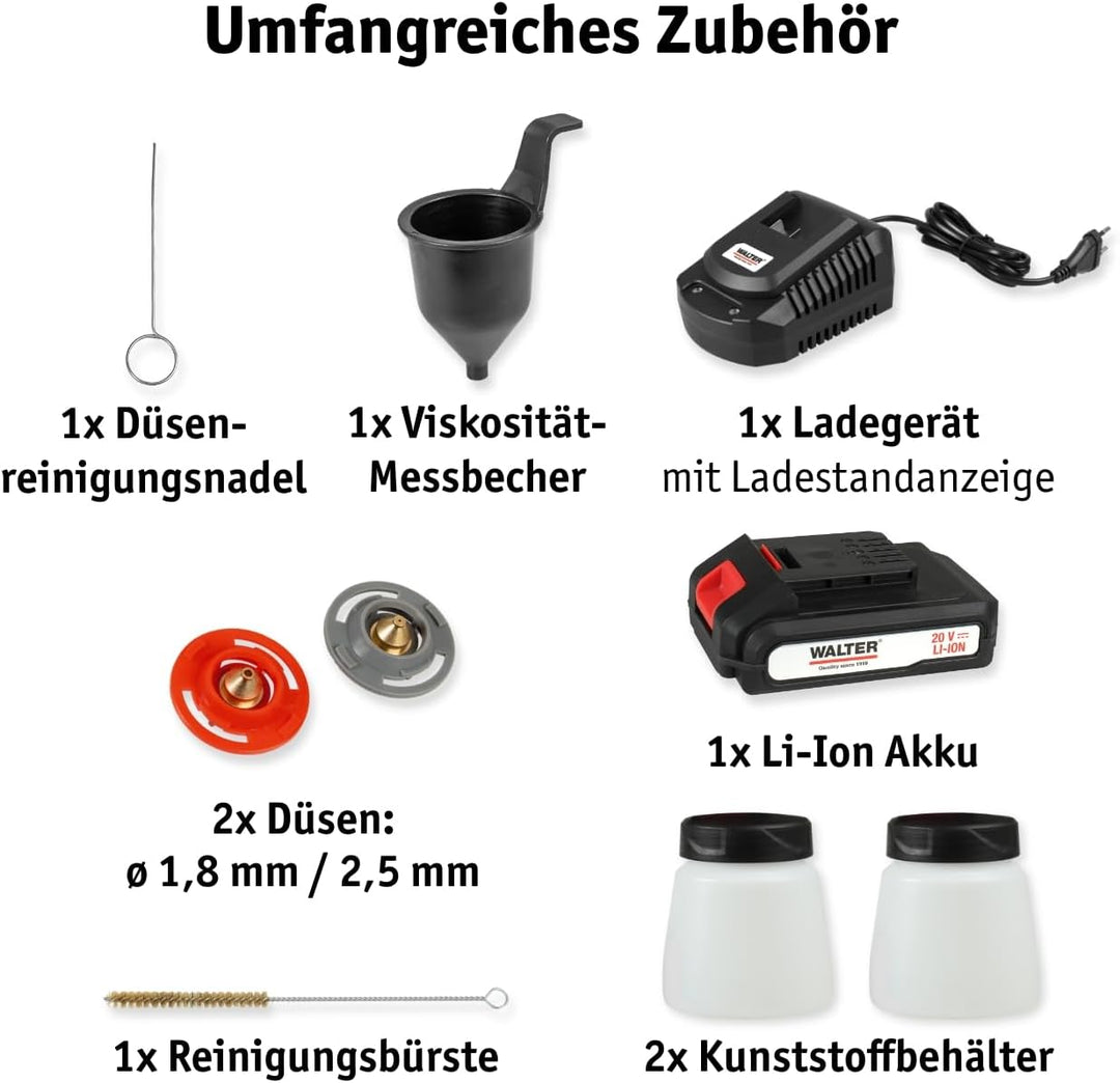 WALTER Li-Ion Akku-Farbsprühsystem, kabellos, für einfaches und müheloses Lackieren, mit Softgriff f