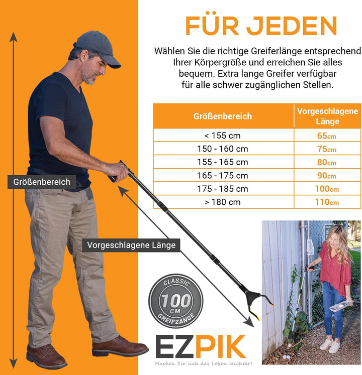 2 x EZPIK® 100 cm Greifer für Senioren mit Magnet-Greifarm, Robuste Greifzangen für Senioren, Mensch
