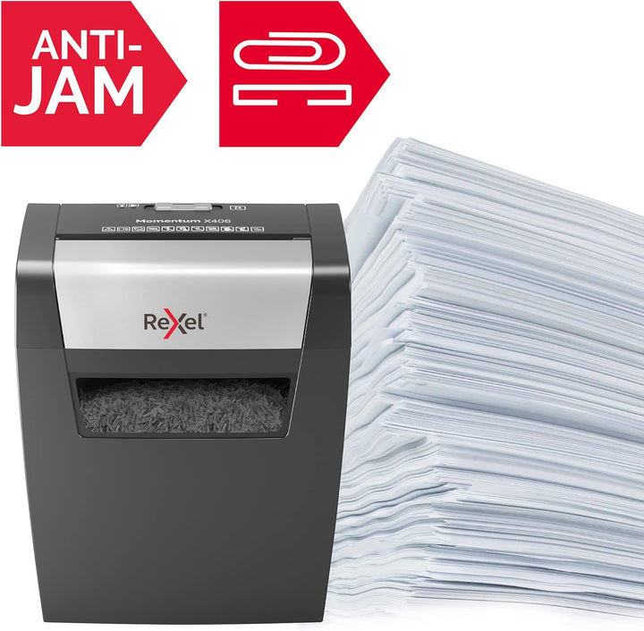 Rexel Aktenvernichter Momentum X406, Partikelschnitt, 7-6 Blatt A4 (70-80 g/m²) Kapazität, Sicherhei