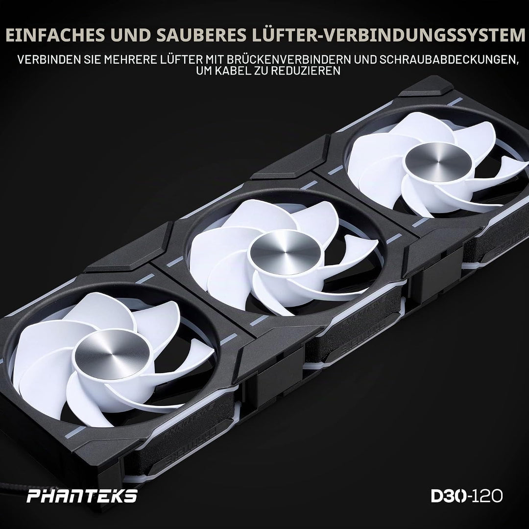 PHANTEKS D30 PWM Reverse Airflow D-RGB Lüfter - 120mm, schwarz 1 Stück - Reverse Black, 1 Stück - Re