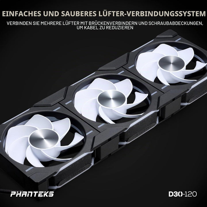 PHANTEKS D30 PWM Reverse Airflow D-RGB Lüfter - 120mm, schwarz 1 Stück - Reverse Black, 1 Stück - Re