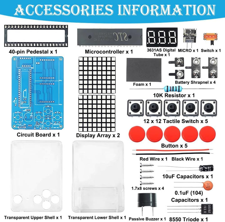 DIY Spielekonsole Löten Bausatz, DIY Spielkonsolen Handset mit Acrylgehäuse, Elektronik Baukasten Ga