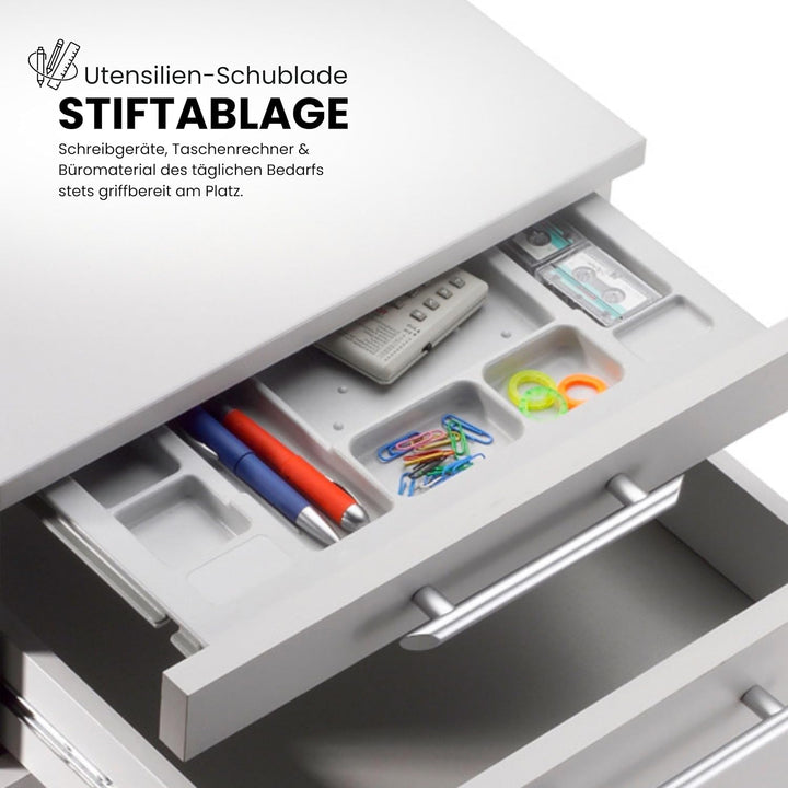 bümö Basic Rollcontainer mit Schubladen, Container aus Holz in weiss - Rollwagen für&