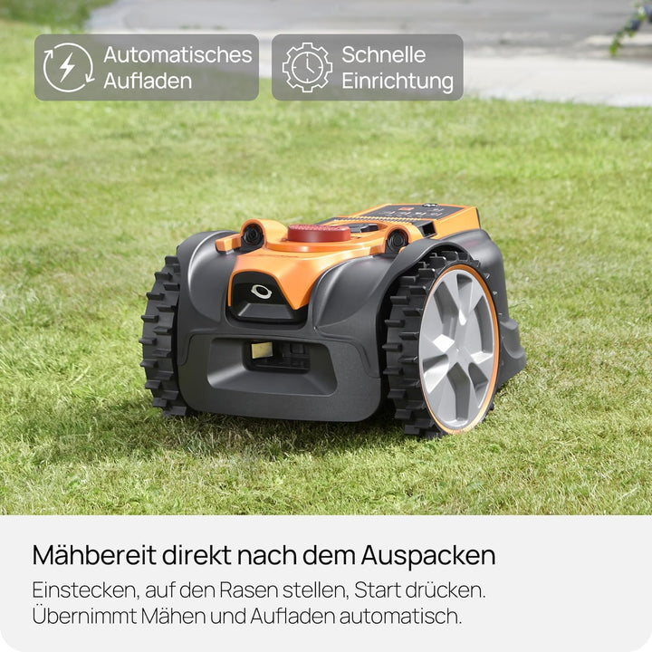 Lawnmaster OcuMow®16 Rasenmäher Roboter Mähroboter ohne Begrenzungskabel bis 300 m², Smarte Hinderni