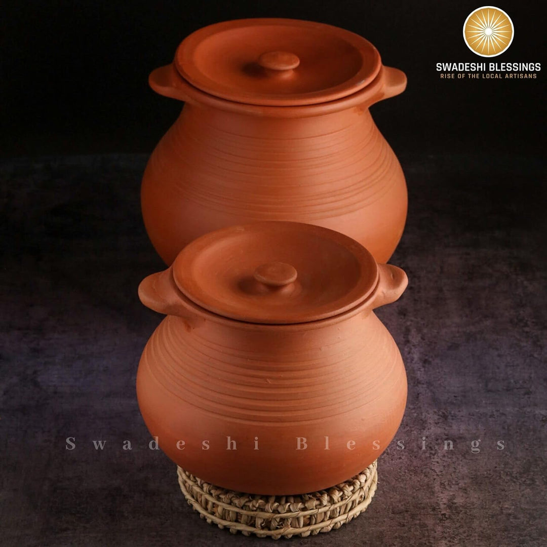 Swadeshi Blessings Exklusive Range unglasierter Tontopf zum Kochen und Servieren mit Deckel, irdener