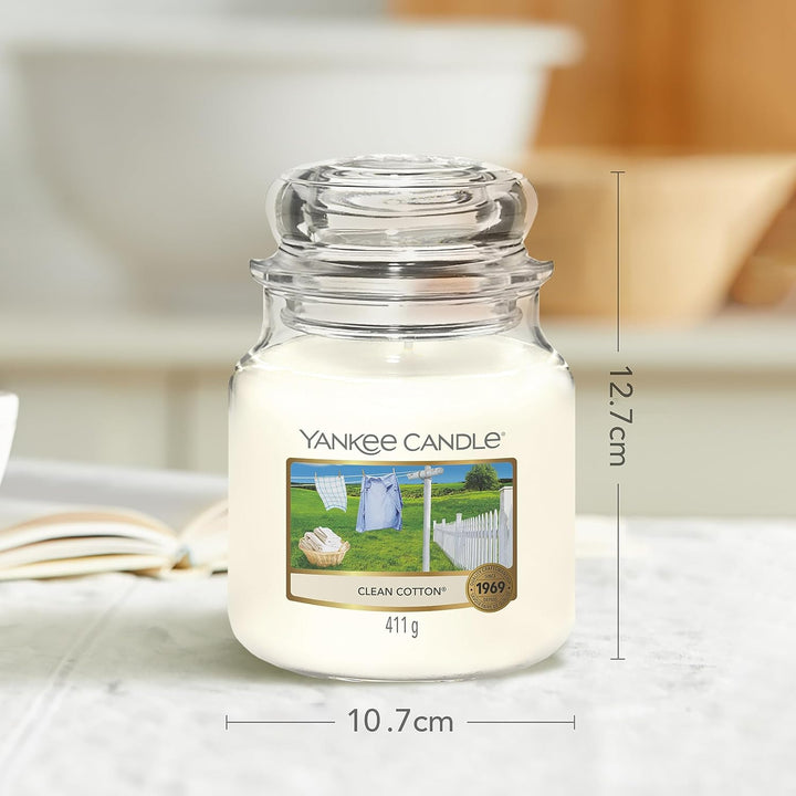 Yankee Candle Duftkerze im Glas (mittelgross) | Clean Cotton | Brenndauer bis zu 75 Stunden, Clean C