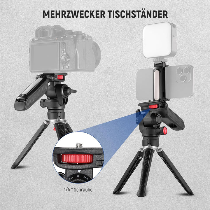 NEEWER Mini Stativ für Kamera & Handy mit Griff/Handyhalter/Action Kamera Adapter/360°Schwenk&Neigew