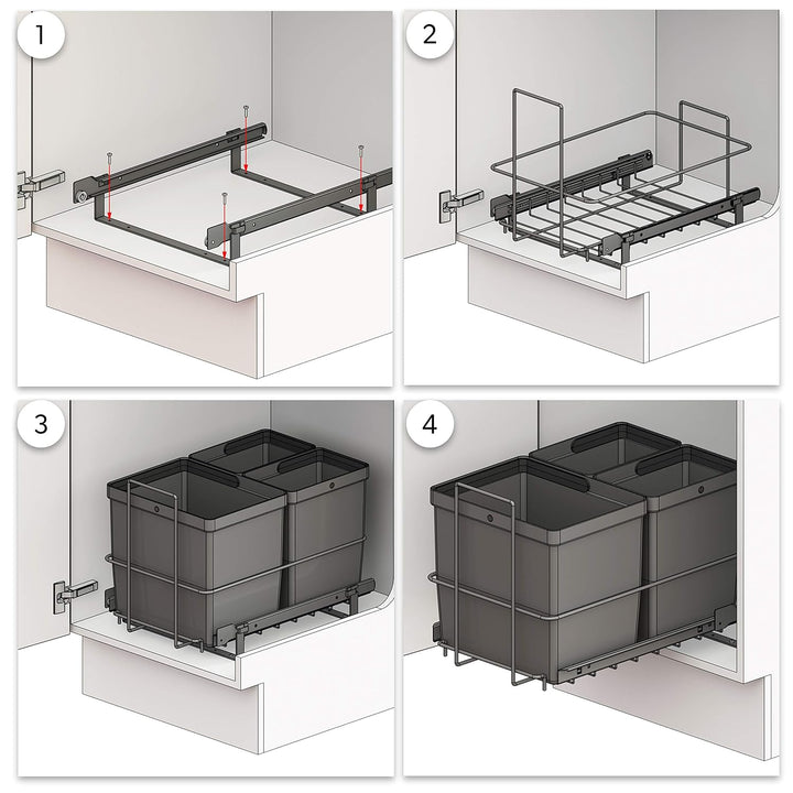 LM 79/3 Mülleimer Küche Unterschrank ausziehbar 3 Fächer Biomülleimer, Mülltrennsystem 1x16L 2x8L Ab