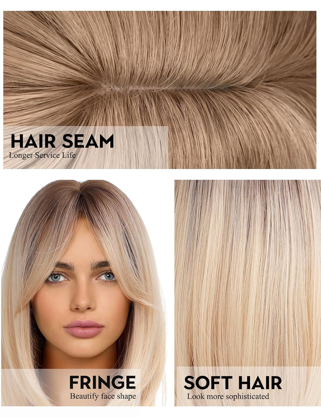 WOKESTAR Kurzes Blond mit Dunklen Wurzeln Farbe Perücken für Frauen, Bob Style Synthetische Hitzebes