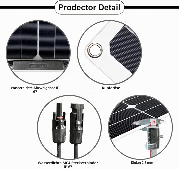 200W 12V Flexibles Monokristallines Solarpanel (2 Stücke 100W) mit Solarkabel wasserdichtes Photovol