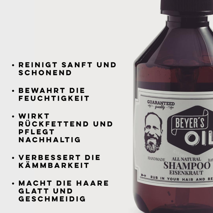 Beyer’s Oil Shampoo Eisenkraut 250ml - 100% natürliches Bartpflege Bartshampoo - Macht den Bart weic