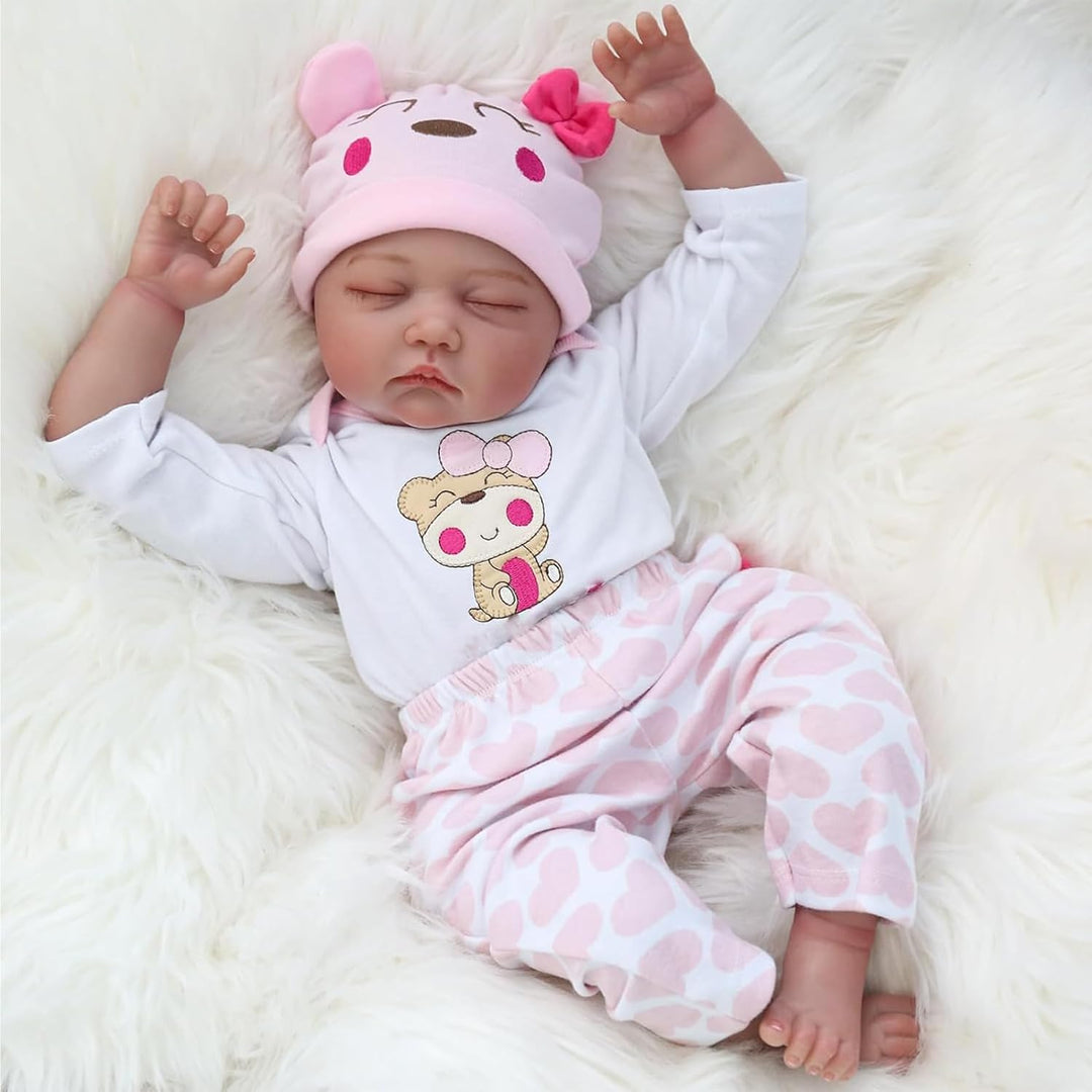 ZIYIUI 22 Zoll 55Cm Reborn Babypuppe Weiche Silikon Vinyl Schlafende Lebensechte Simulation Reborn B