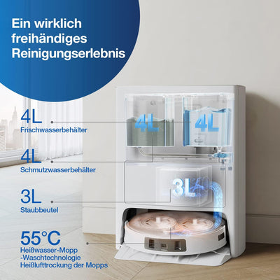 ECOVACS DEEBOT T20 OMNI 6000Pa Saugroboter, Auto-Mopp-Hebefunktion, Heisswasser-Mopp-Wäsche und Mopp