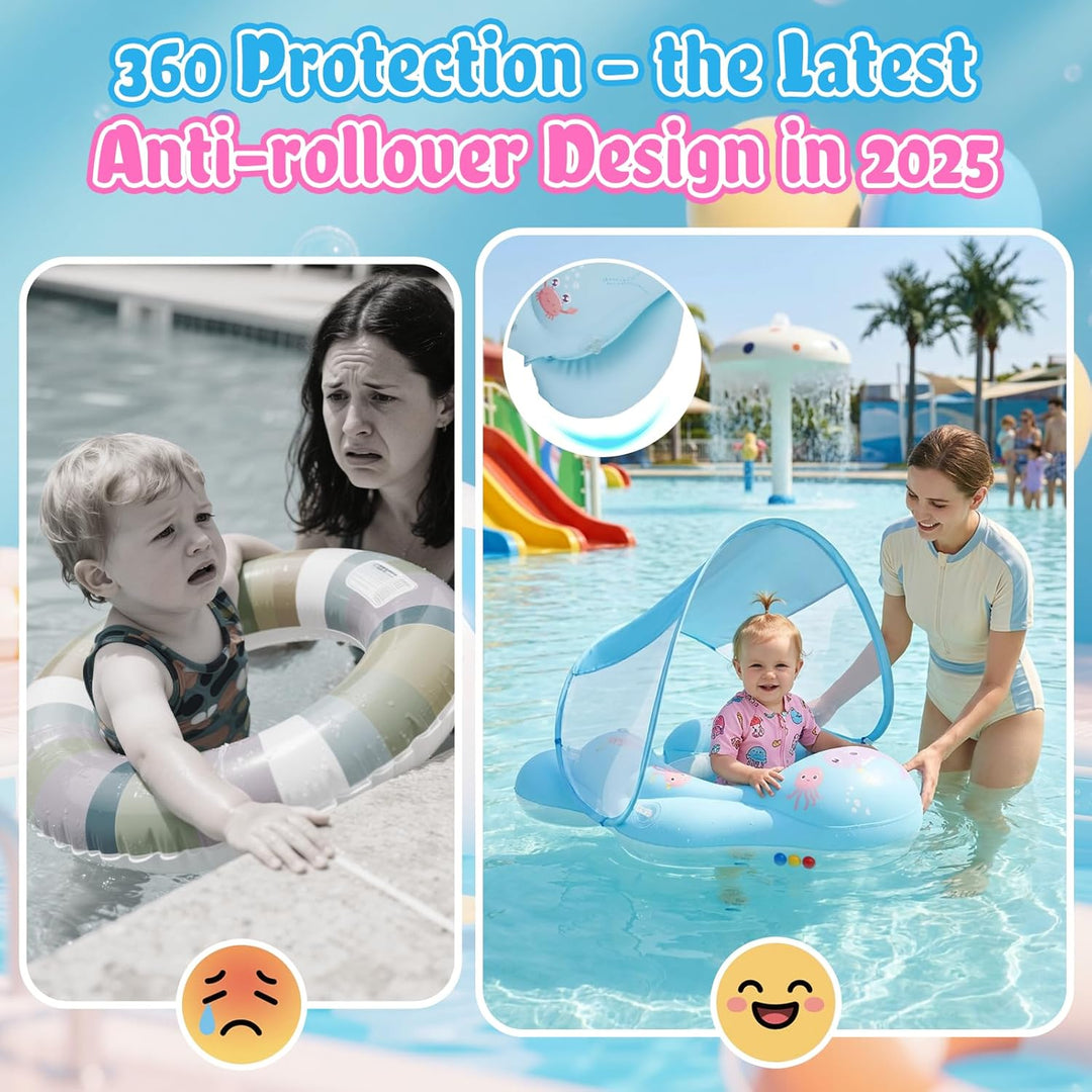 Baby Schwimmring mit Sonnendach UPF50+ Schwimmring Baby mit Sonnendach mit 1*Luftpumpe & 2*Flickzeug