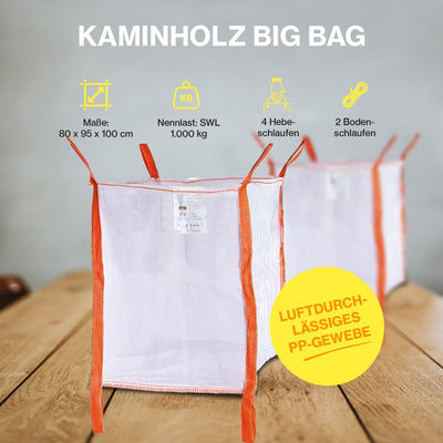 Kaminholz Bag Woodbag Firewoodbag Brennholz luftdurchlässige BigBag Holzsack Holzbag Big Bag 80 x 95