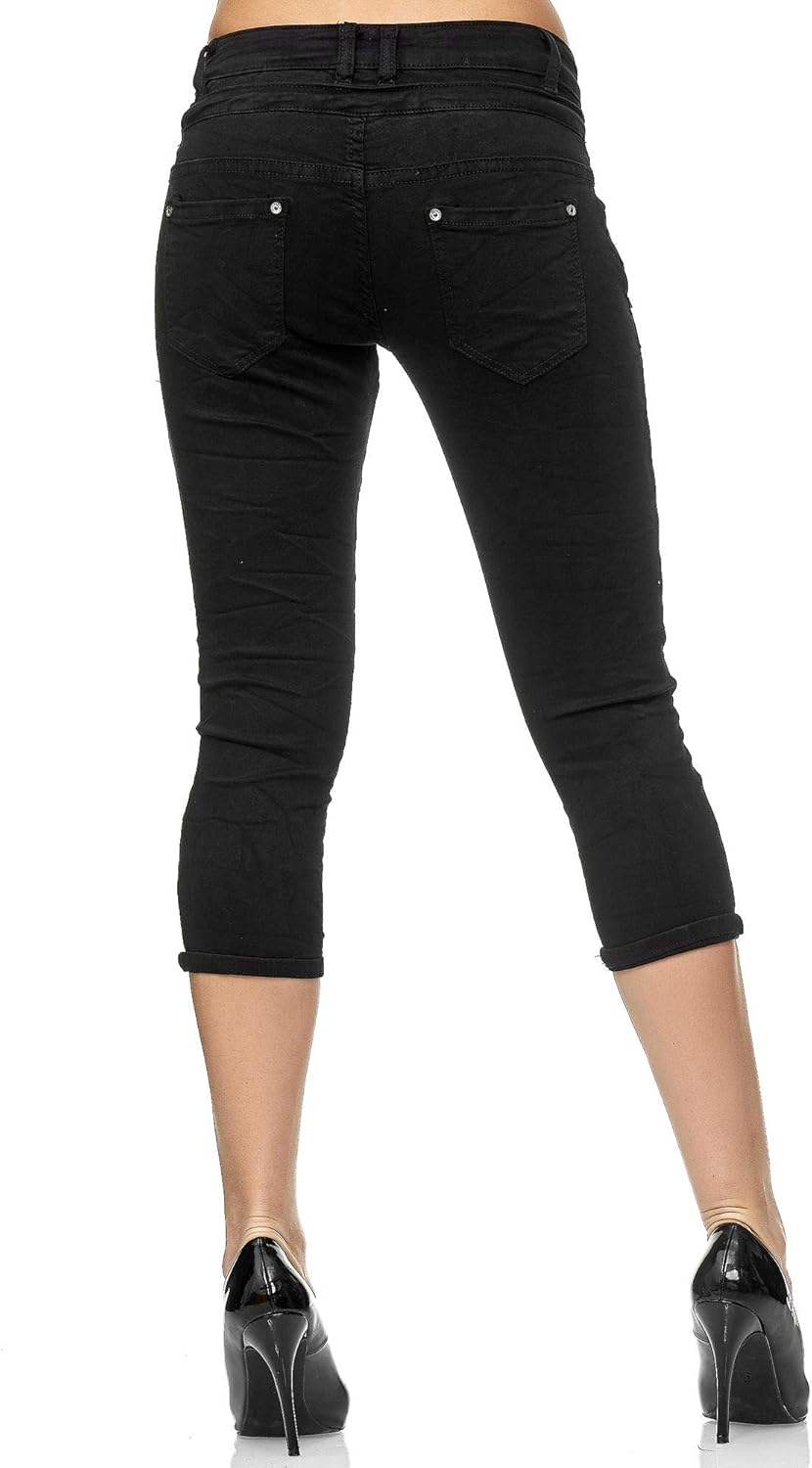 Elara Damen 3/4 Jeans Slim High Waist Capri Hose Chunkyrayan 38 Slim Schwarz Hamburg, 38 Slim Schwar