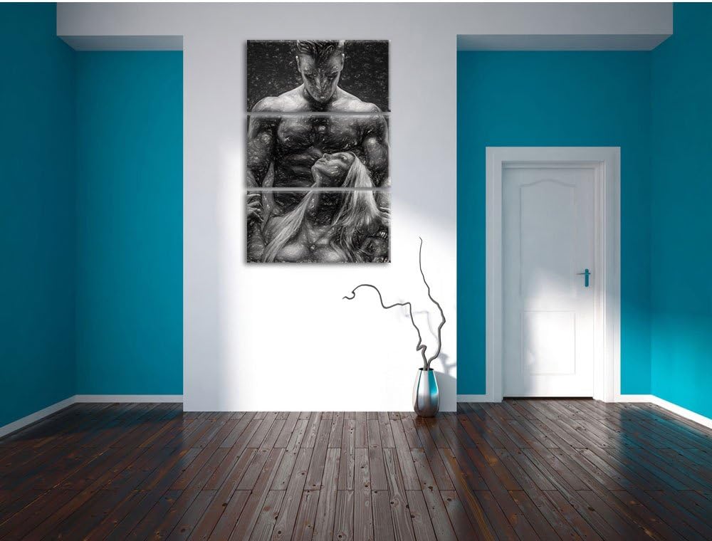 Pixxprint Sexy Frau mit tätowiertem Mann als Leinwandbild/Grösse: 3 Teilig (120x80) cm/Wandbild/Kuns