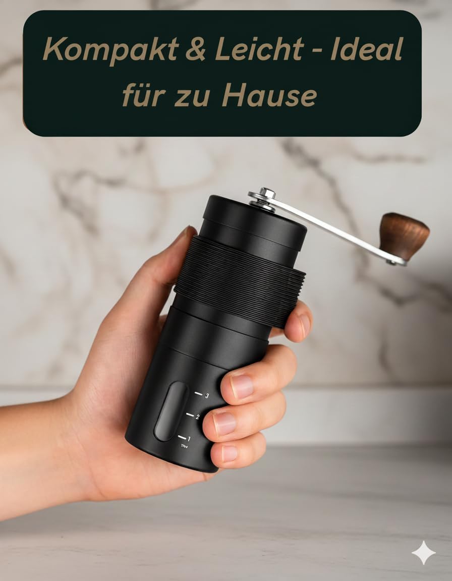 Kaffeemühle Manuell mit Keramikmahlwerk | Kompakte Handkaffeemühle mit stufenloser-Mahlgradeinstellu