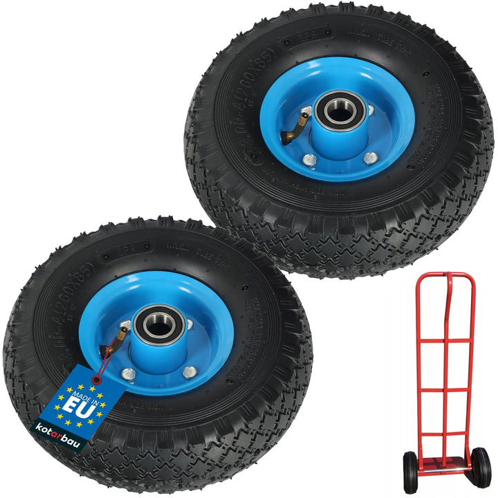 KOTARBAU® 2er Set Transportwagenrad 260 x 85mm 3.00-4 Verstärkt 4PR Reifen Komplettrad mit Achse