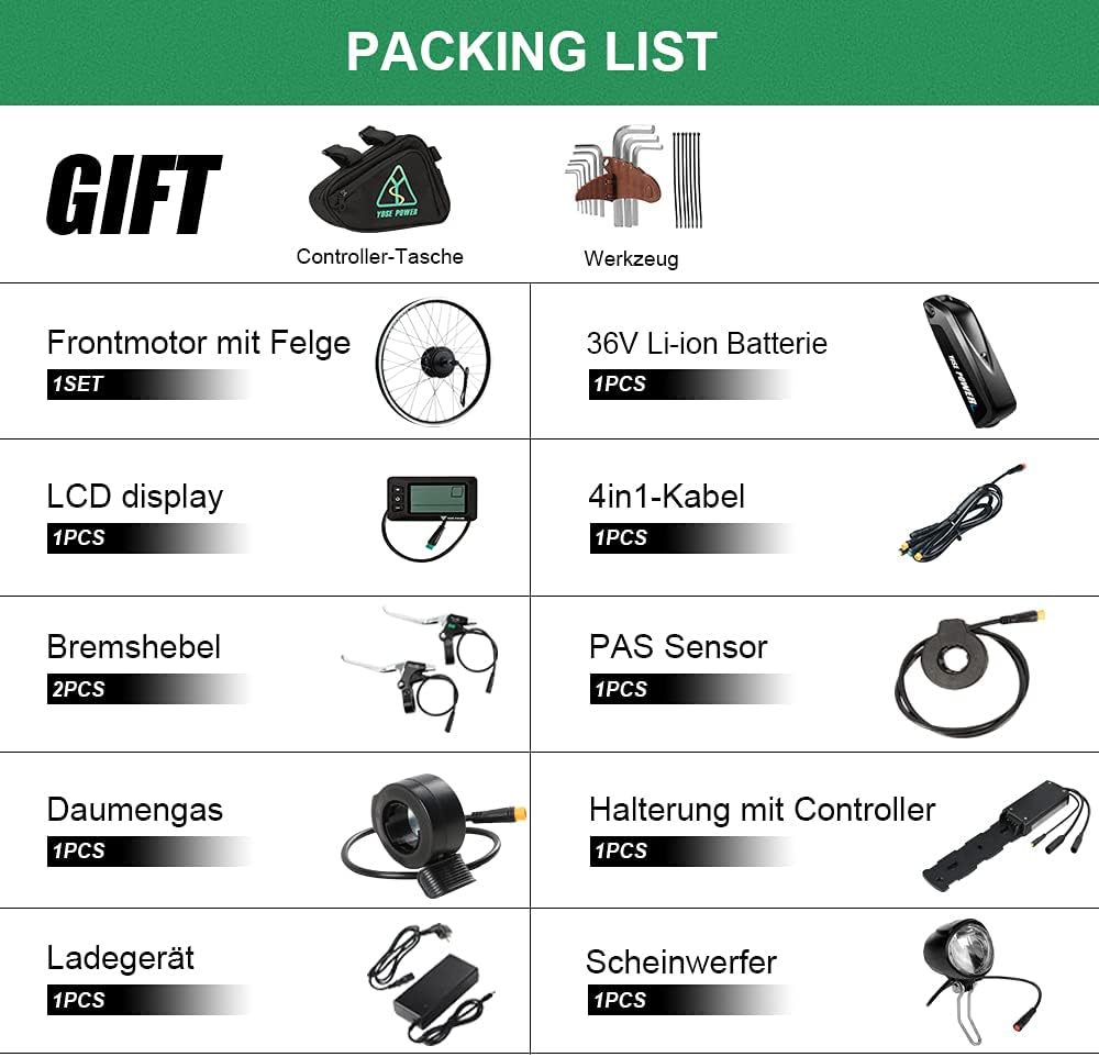SHIMOST 28 Zoll 700C E-Bike Umbausatz Conversion Kit 36V250W Frontmotor mit 36V15,6Ah Li-ion Batteri